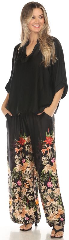 Flora Ashley Silky Flowy Print Pant (9752) Tropical