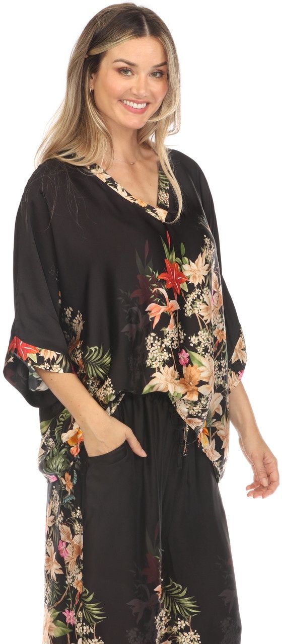 Flora Ashley Silky VNeck Print Top (9753) Tropical