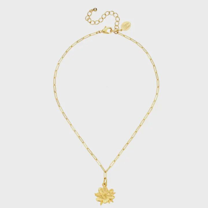 Gold Magnolia Paperclip Necklace (3688)