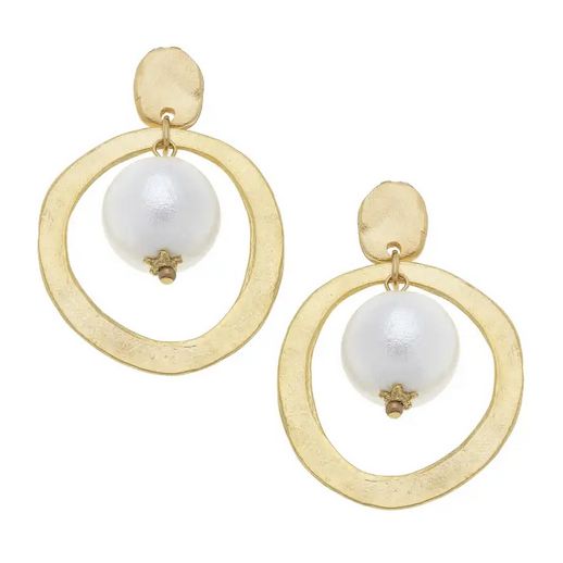 Hoop w/Cotton Pearl Earrings (1617), Material: Gold