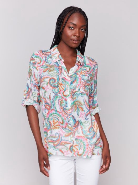 Charlie B Printed Cotton Gauze Shirt (C4605D 274C)