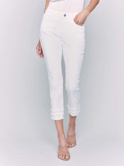 Charlie B Frayed Hem Cropped Twill Pants (C5147T 618A)