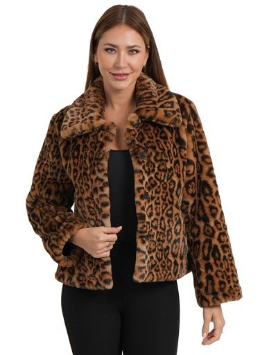 Love Token LEO Faux Fur Leopard Print Jacket, Colour: LEOPARD, Size: XS