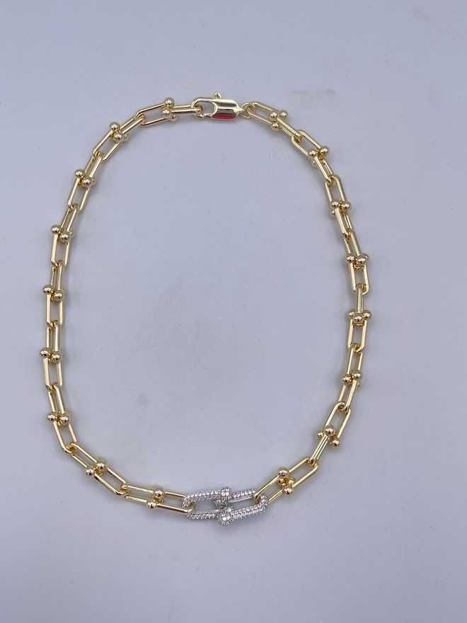 CZ &amp; Gold Horseshoe Chain Necklace (48N5959)