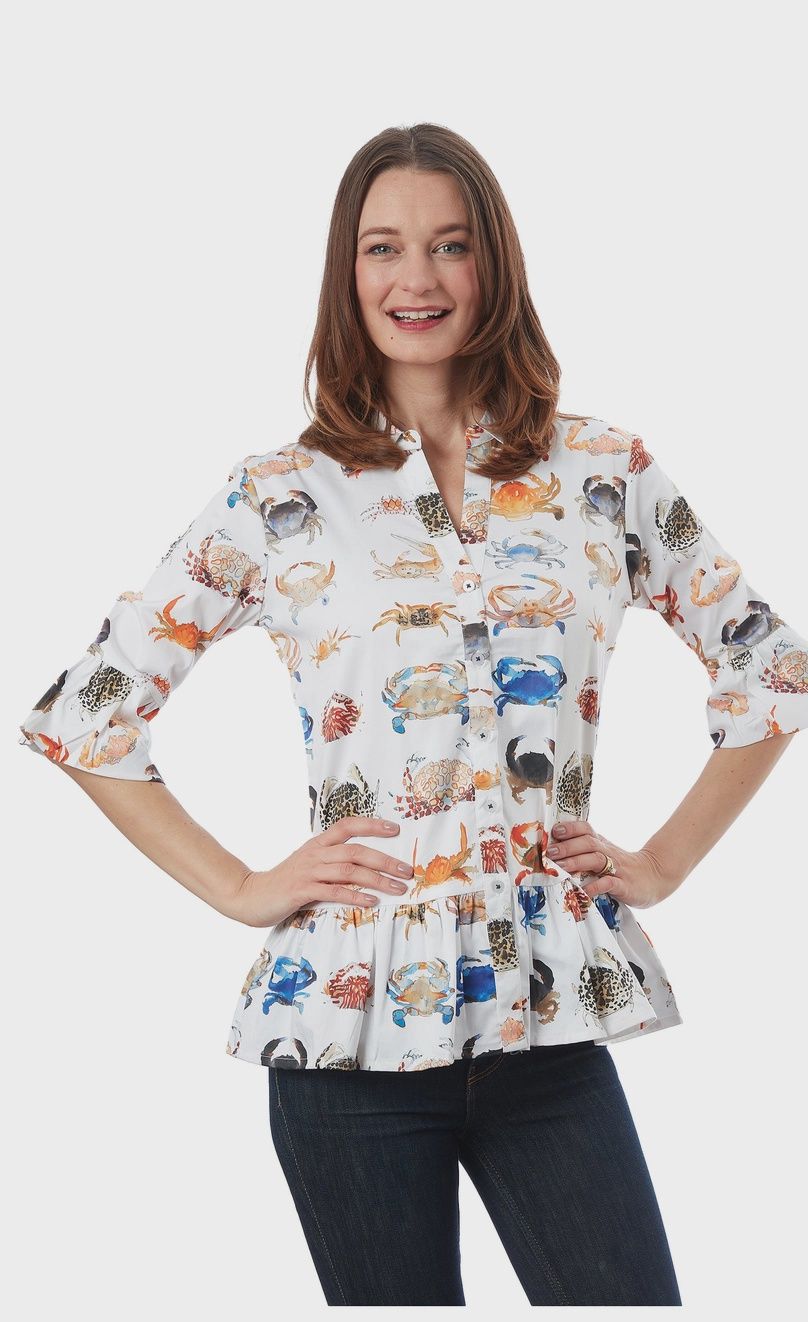 Tizzie Peplum Top (2305 S859) Crab Print