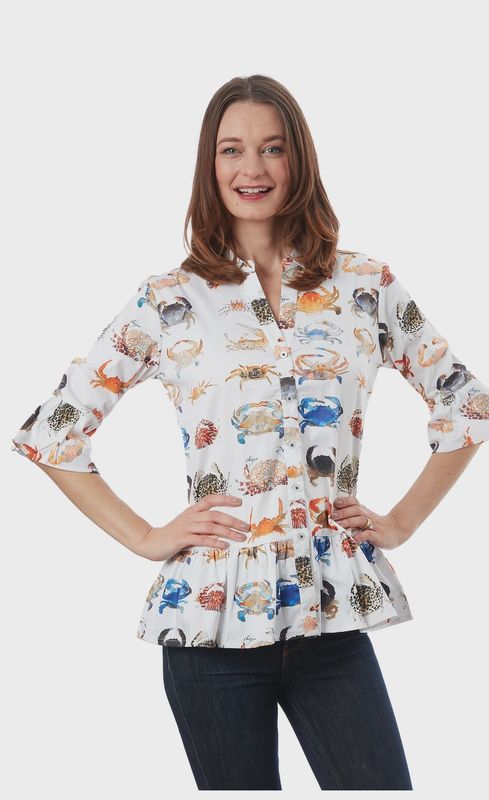 Tizzie Peplum Top (2305 S859) Crab Print