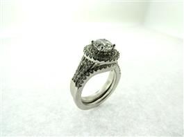 SS Double Halo CZ Wedding Ring Set