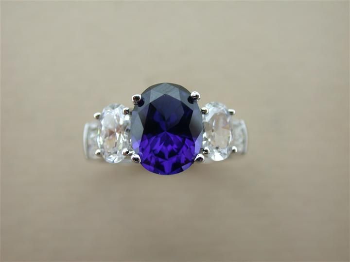 Oval Blue Sapphire CZ Ring
