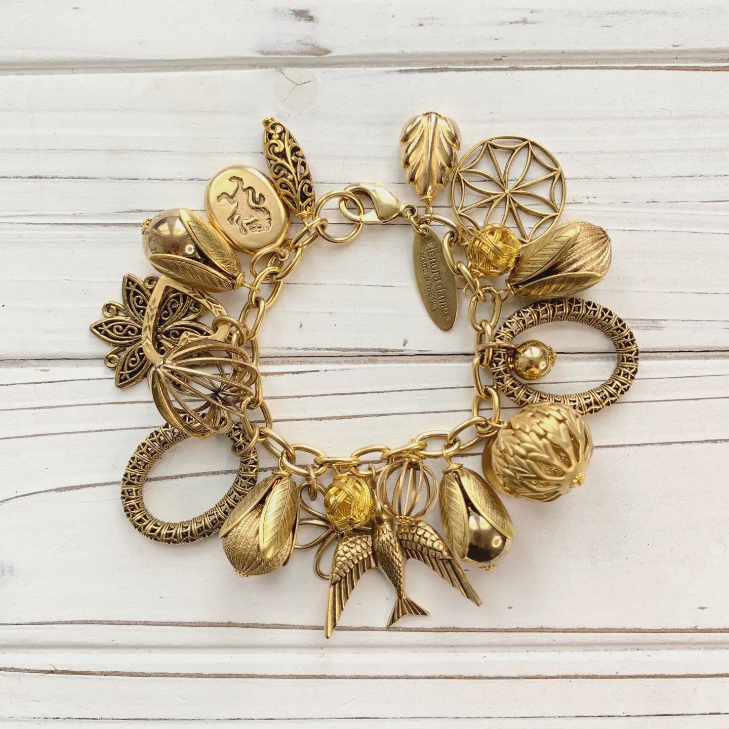 Vintage Inspired Gilded Charm Bracelet