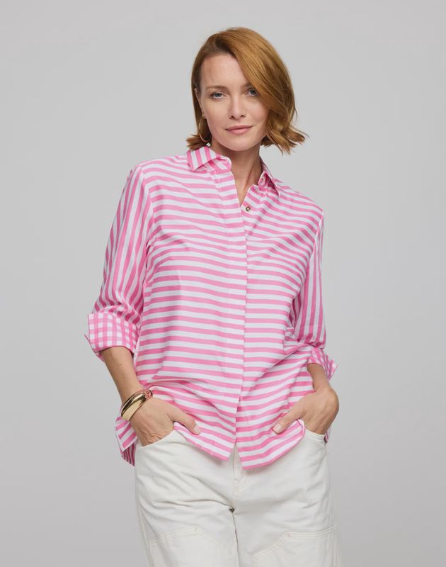 Hinson Wu &quot;Xena&quot; 3/4 Sleeve Zip Back Top (1610462) Guava &amp; White