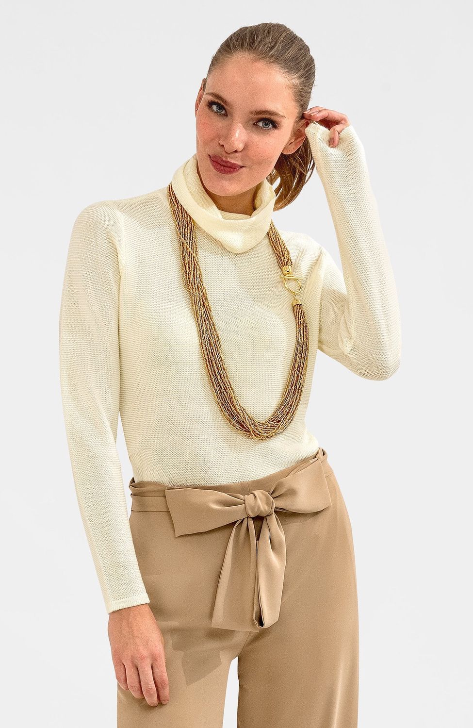 Gretchen Scott &quot;Knit Knit&quot; Turtleneck Sweater (SWKKTN), Color: Cream, Size: XS