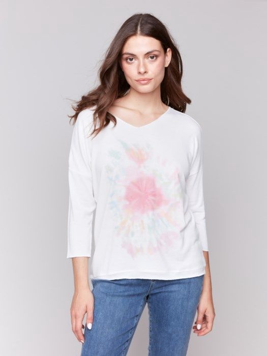 Charlie B Printed VNeck Print Top (C1264PK)