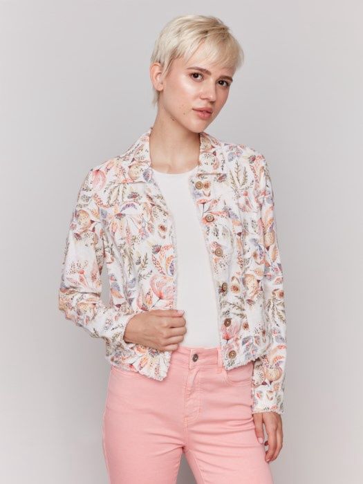 Charlie B Printed Linen Blend Jacket (C6199YP 229B) Tropical