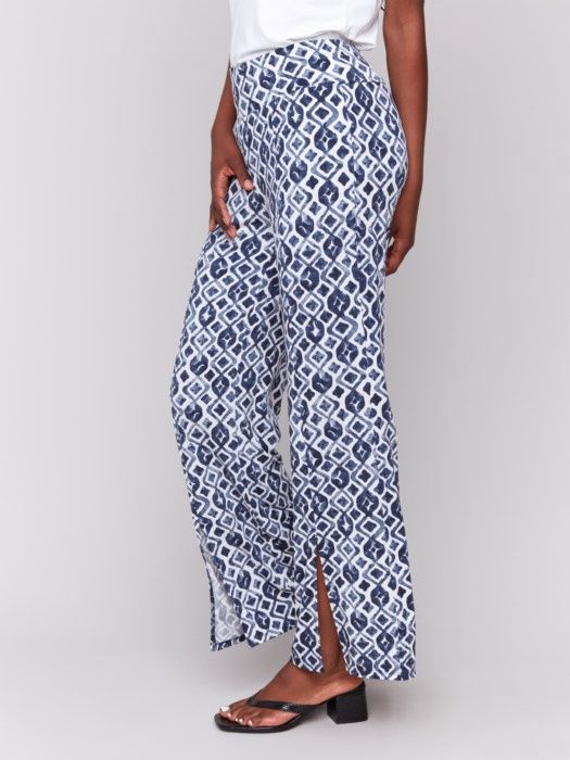 Charlie B Printed Wide Leg, Slit Front Hem Pants (C5483RP 818B)