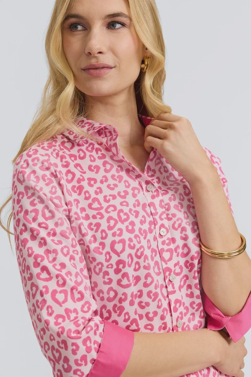 Foxcroft &quot;Margie&quot; Tonal Cheetah Top (202970), Color: Pink Flambe, Size: XS