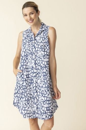 Habitat Linen Circle Sleeveless Shirt Dress (48580), Colour: Navy &amp; White, Size: XS