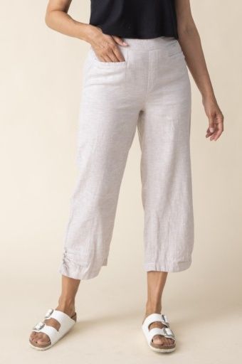 Habitat Linen Solid Pleat Button Capri (41576), Colour: OATMEAL, Size: XXS