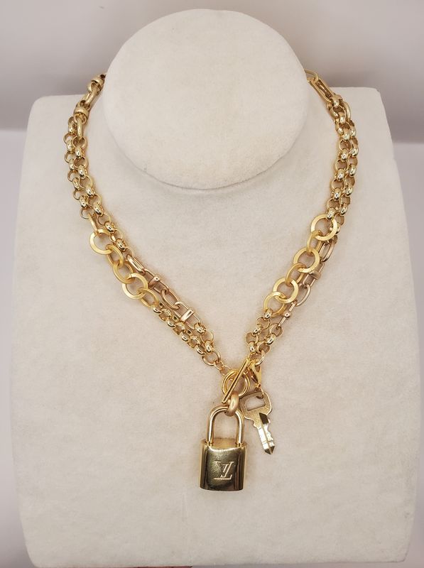 Louis Vuitton Lock &amp; Key Long Mosaic Link Necklace