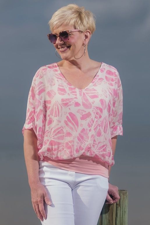 Tina Stephens Abella Tropical Band Waist Top (BSS217T) Pink