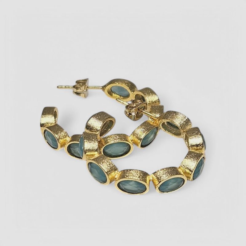 "Aqua Orbit" Gold Hoops