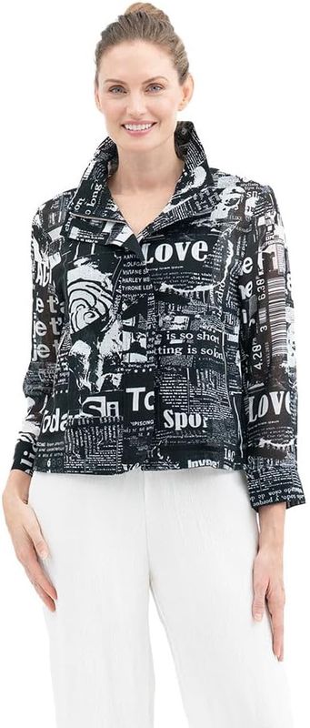 Damee Newspaper Print Biker Jacket (2447)