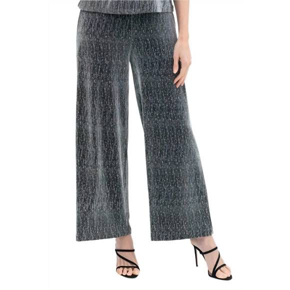Damee Wide Leg Rhinestone Pant (1226) Silver