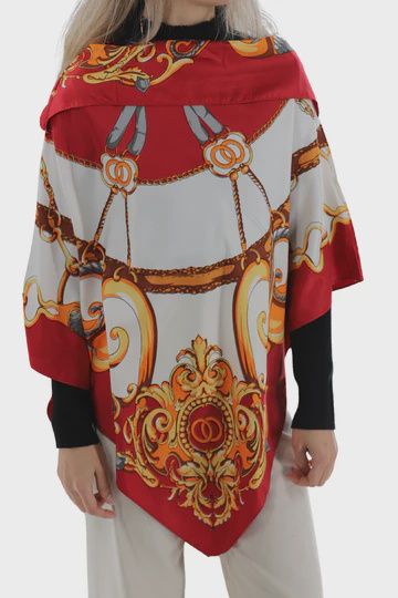 La Fiorentina Chain Print Poncho - Red