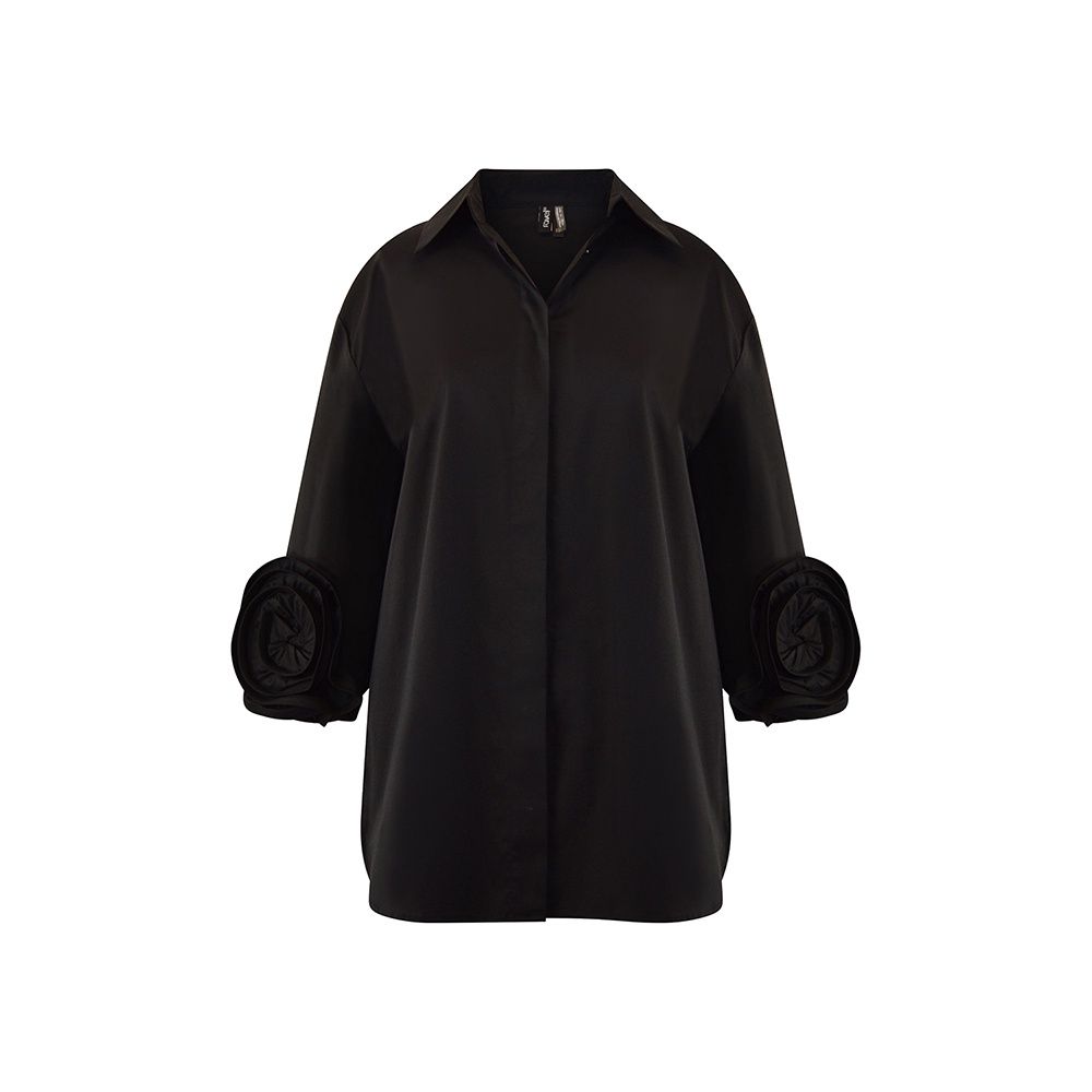 Ravel Blouse w/Flower Applique&#39; Sleeve (1W2296), Color: Black, Size: Small