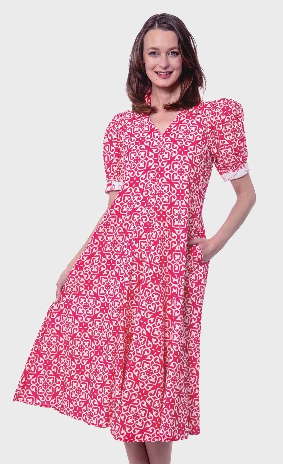 Dizzy-Lizzie Montauk Dress (6657-M710) Pink &amp; White Geo Print