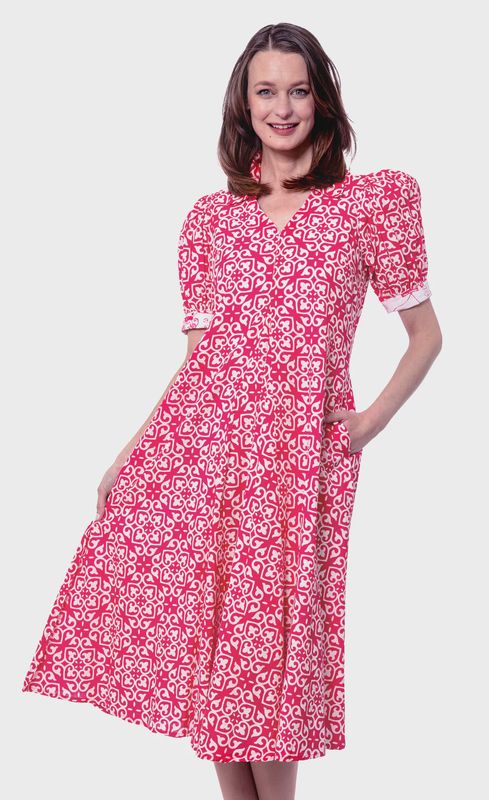 Dizzy-Lizzie Montauk Dress (6657-M710) Pink &amp; White Geo Print