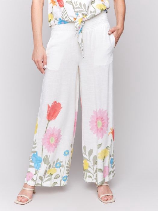 Charlie B Summer Linen Wide Leg Floral Pant (C5521BX-787ZA)