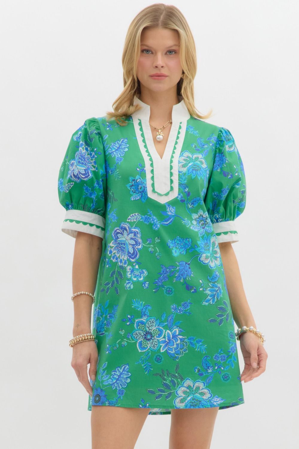 Entro Bubble Sleeve Pullover Dress (D260093) Green