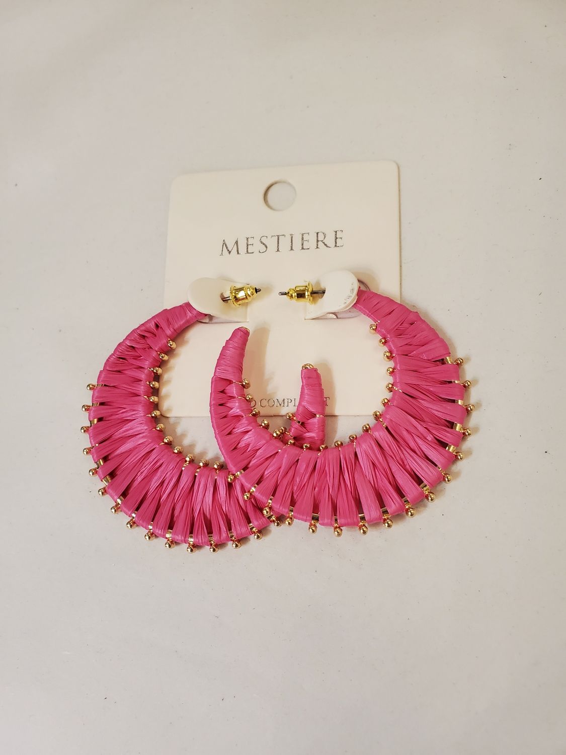 Gold &amp; Raffia Hoops, Color: Fuchsia