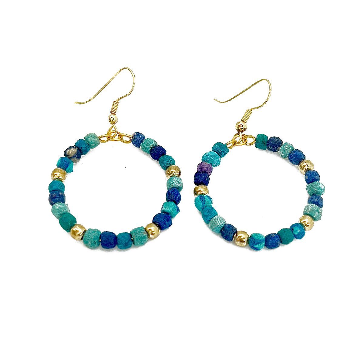 Aasha Aqua Small Bead Hoop Earrings (E5504B)