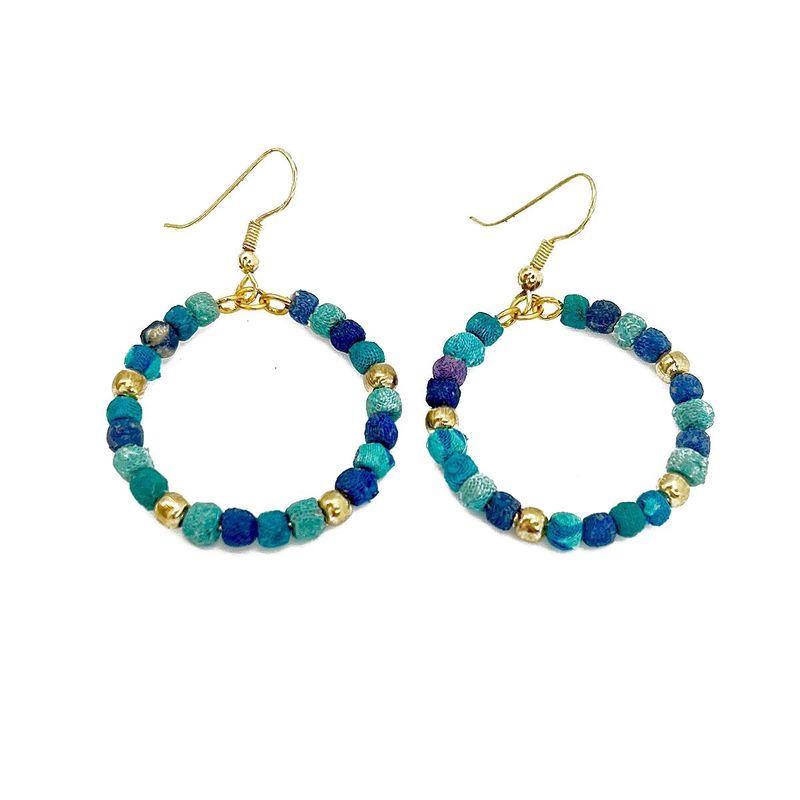 Aasha Aqua Small Bead Hoop Earrings (E5504B)