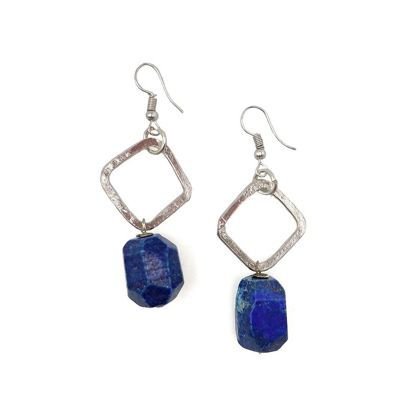 Silver &amp; Lapis Long Earrings (E511S)