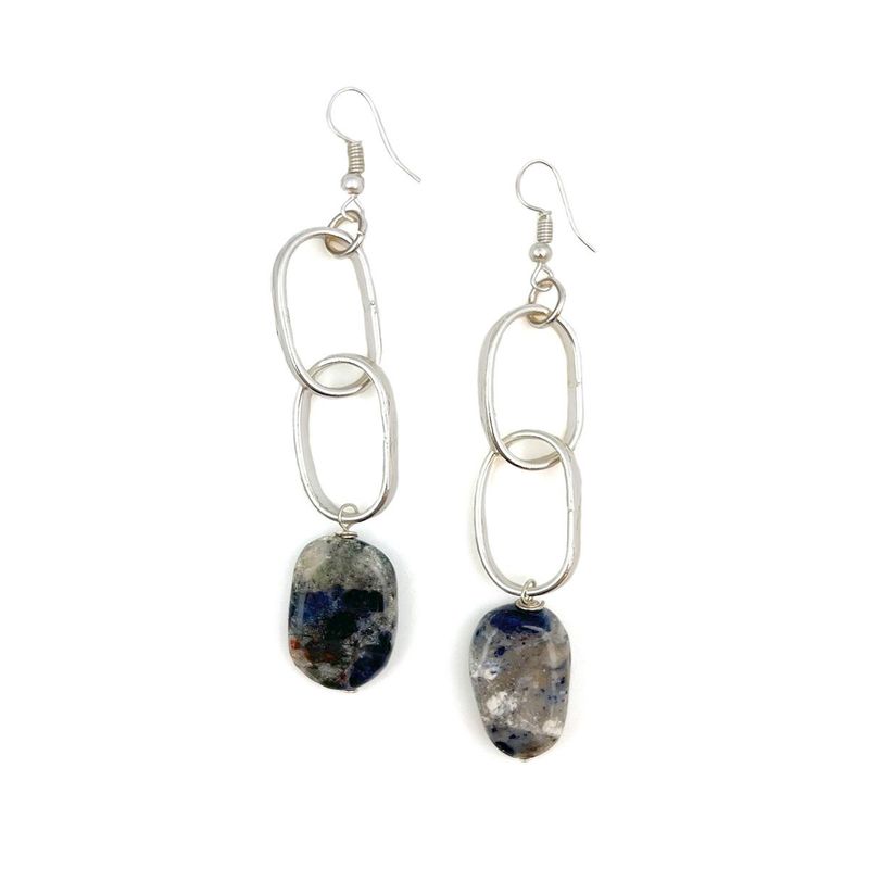 Silver &amp; Sodalite Long Earrings (E514S)