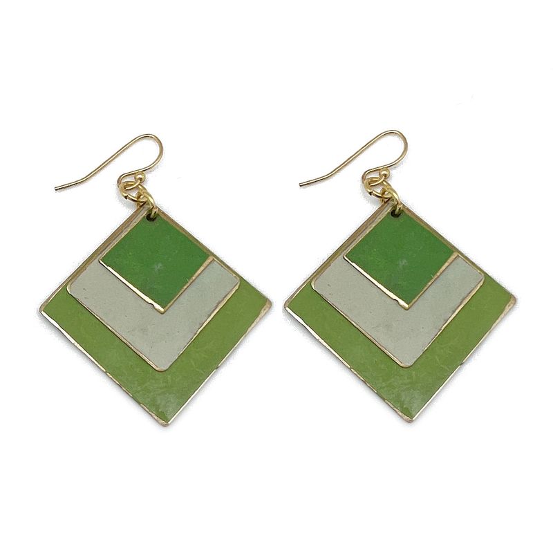 Green Layered Brass Earrings (EP832)