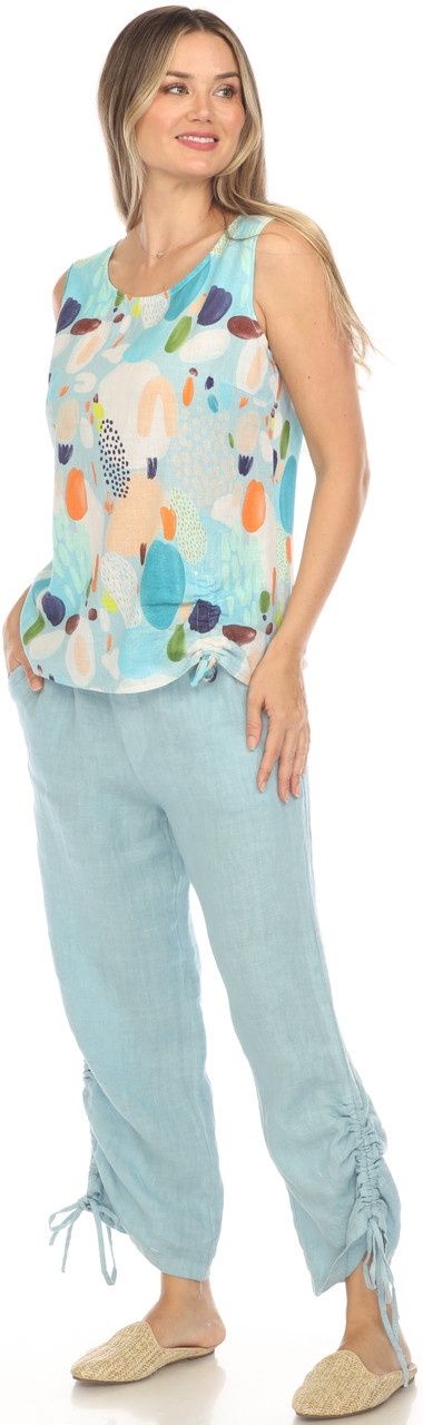 Flora Ashley Drawstring Calf Linen Pant (9718)