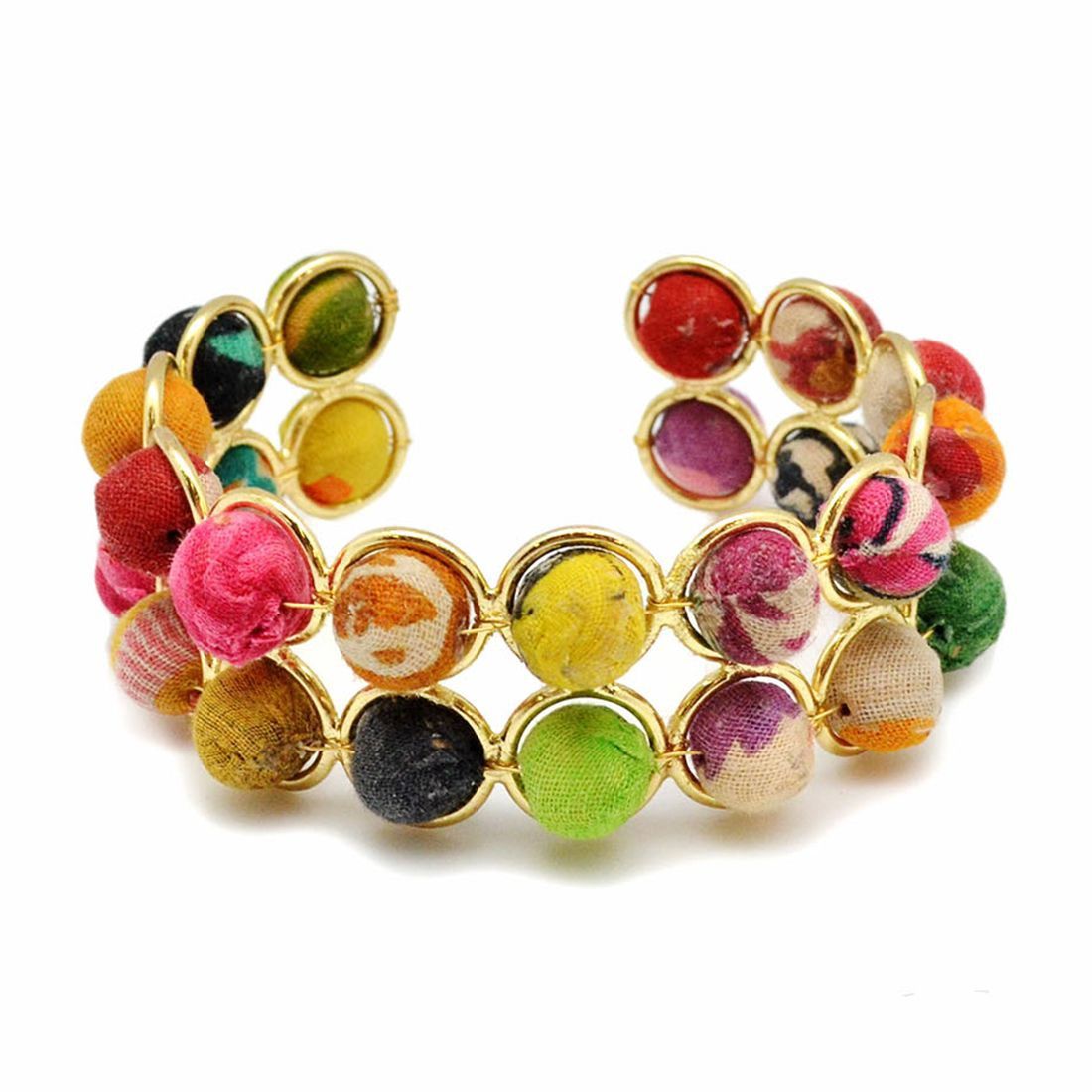 Gold Coil w/ Fabric Bracelet (B5011)