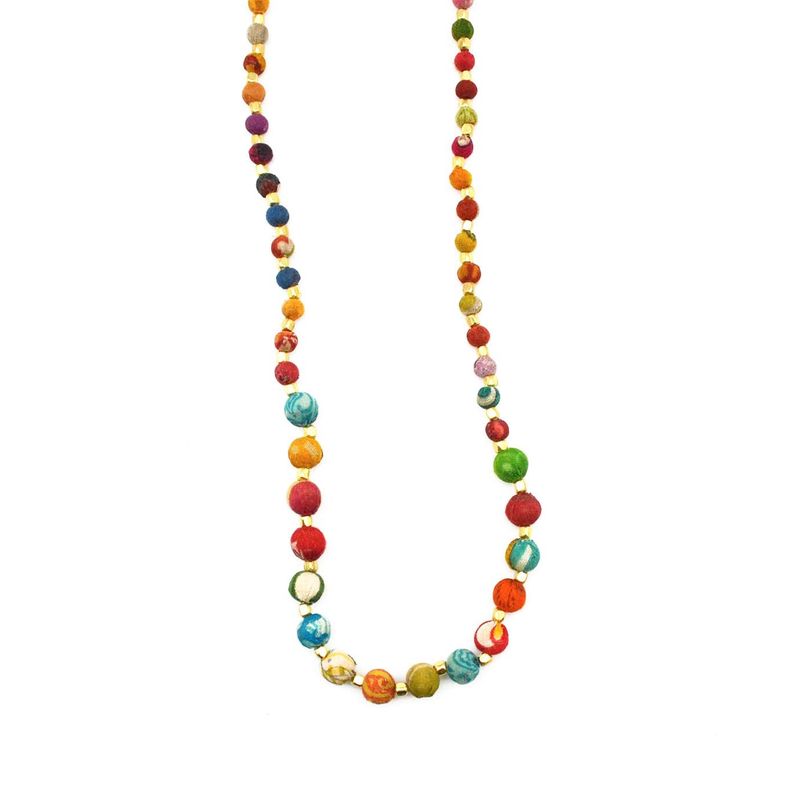 Fabric/Gold Bead Necklace (N5023)