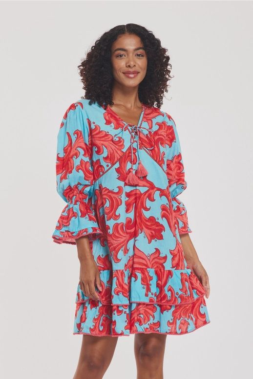 Moda Posa &quot;Brigida&quot; Blue &amp; Red Baroque Swirl Dress