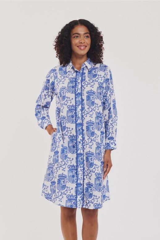 Moda Posa &quot;Carlotta&quot; Blue &amp; White Alcazar De Sevilla Midi Shirt Dress