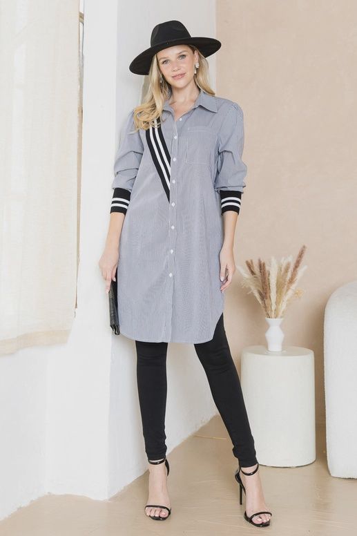 Joh. &quot;Wenna&quot; Cotton Shirt Dress (33094W) Black Stripes