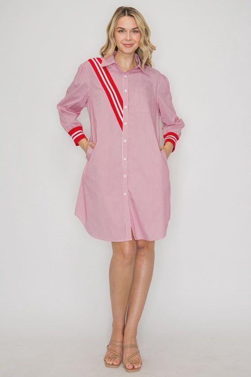 Joh. &quot;Wenna&quot; Cotton Shirt Dress (33094W) Red Stripes