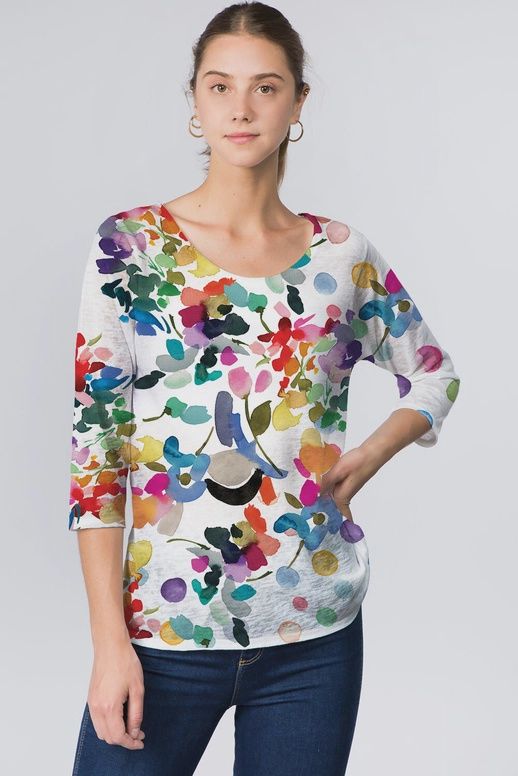 Et&#39;Lois &quot;Fiona&quot; Top (410) White w/Multicolor Floral