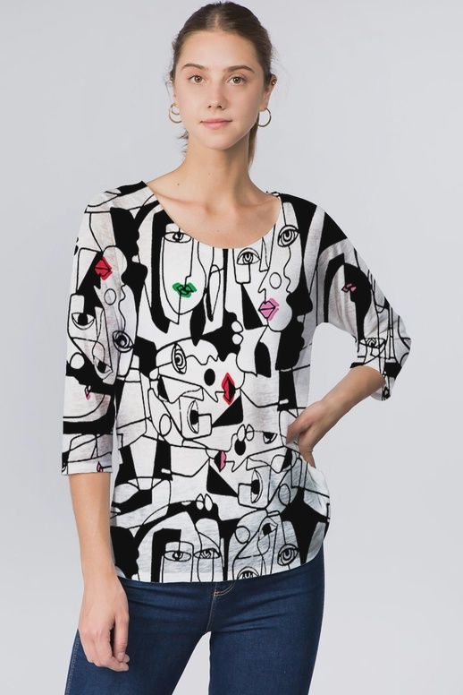 Et&#39;Lois Fiona Top (1004) Black &amp; White Faces
