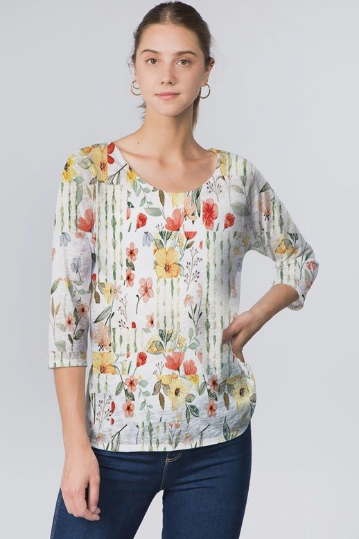 Et&#39;Lois &quot;Fiona&quot; Top (1001) Botanical on White