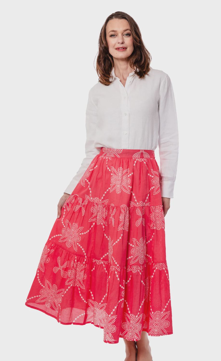 Dizzy-Lizzie Woodstock Midi Skirt (3000-M816) Pink &amp; White Print