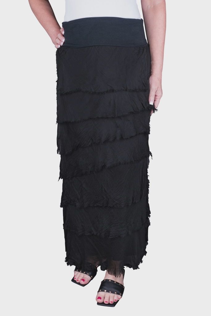 Tina Stephens Elisa Silk Ruffle Skirt (SL201) Black - One Size
